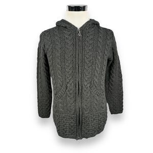 Aran Sweater Market Sweater Jacket Women's XS Fisherman Cable‎ Knit Hooded Gray